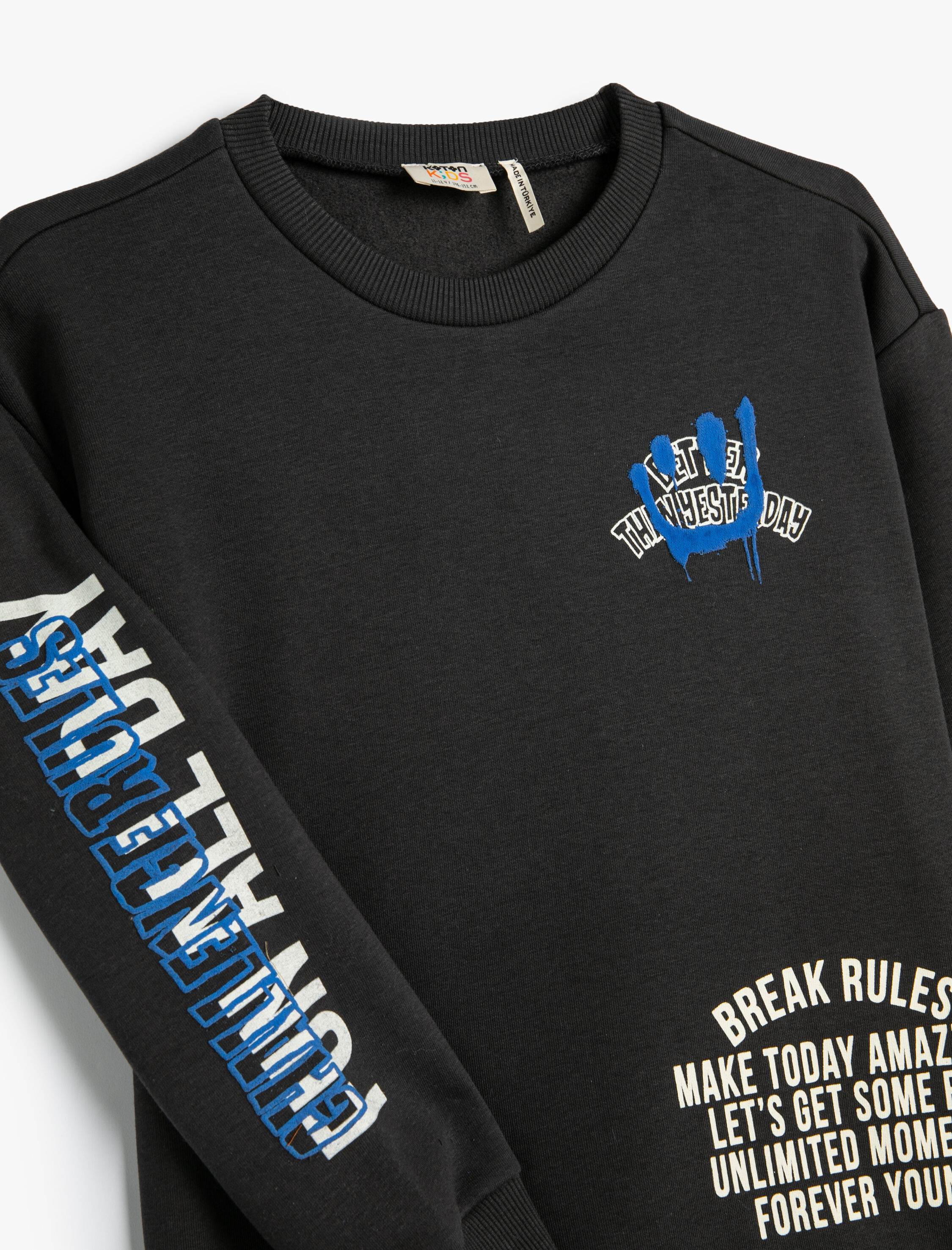  Erkek Çocuk Sweatshirt Uzun Kollu Bisiklet Yaka Slogan Baskılı Şardonlu