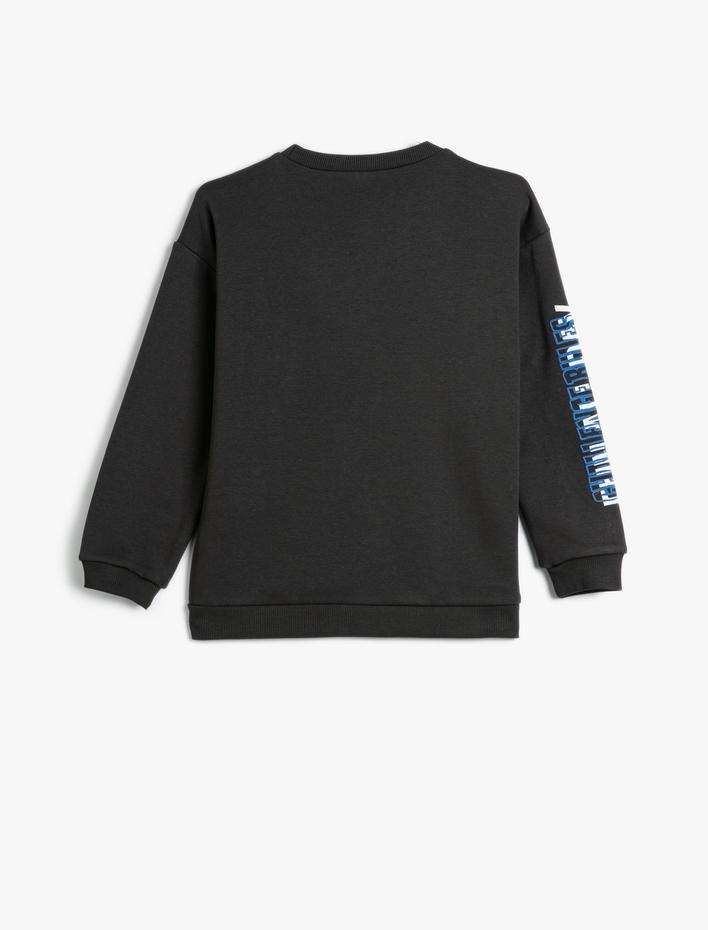 Erkek Çocuk Sweatshirt Uzun Kollu Bisiklet Yaka Slogan Baskılı Şardonlu