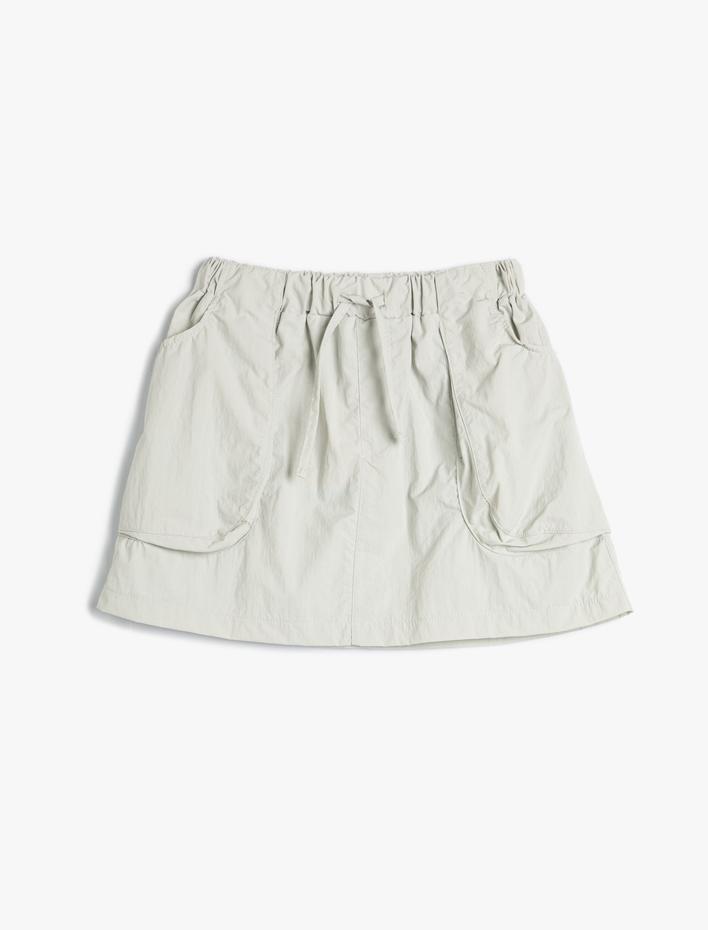 Kız Çocuk Mini Etek Cep Detaylı Beli Bağlamalı