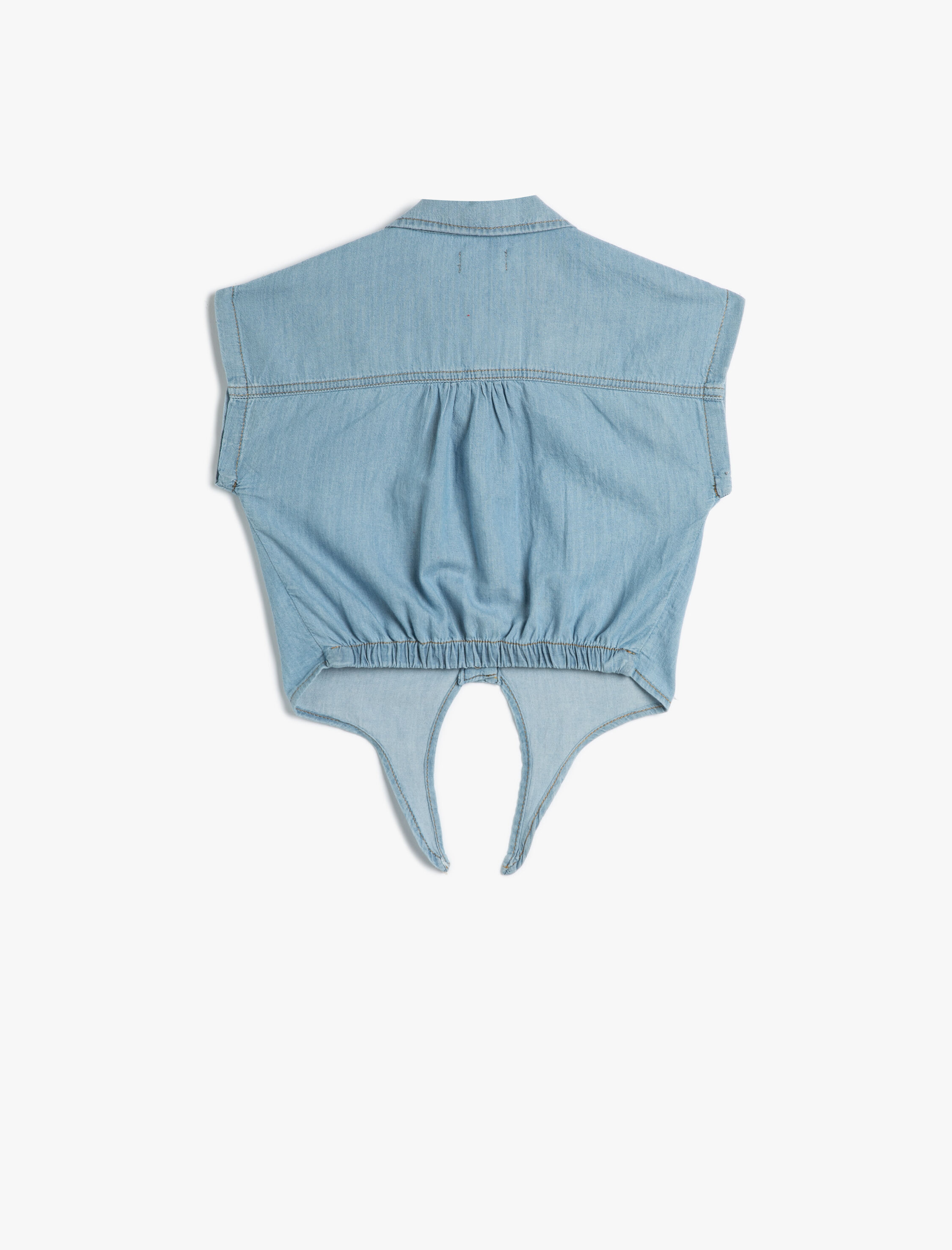  Kız Çocuk Crop Kot Gömlek Önden Bağlama Detaylı Kısa Pamuklu