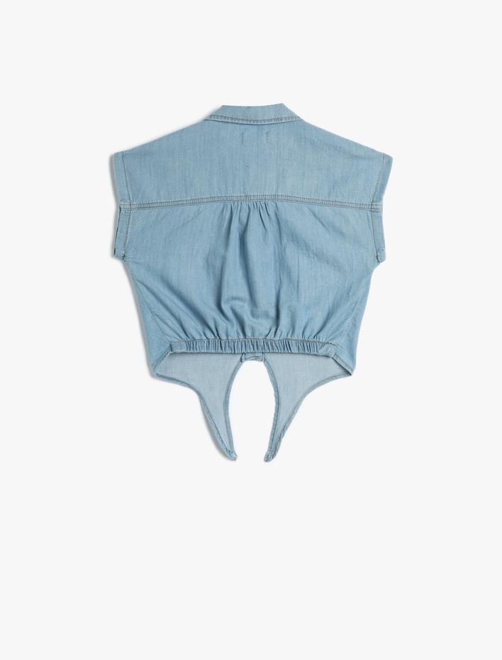 Kız Çocuk Crop Kot Gömlek Önden Bağlama Detaylı Kısa Pamuklu