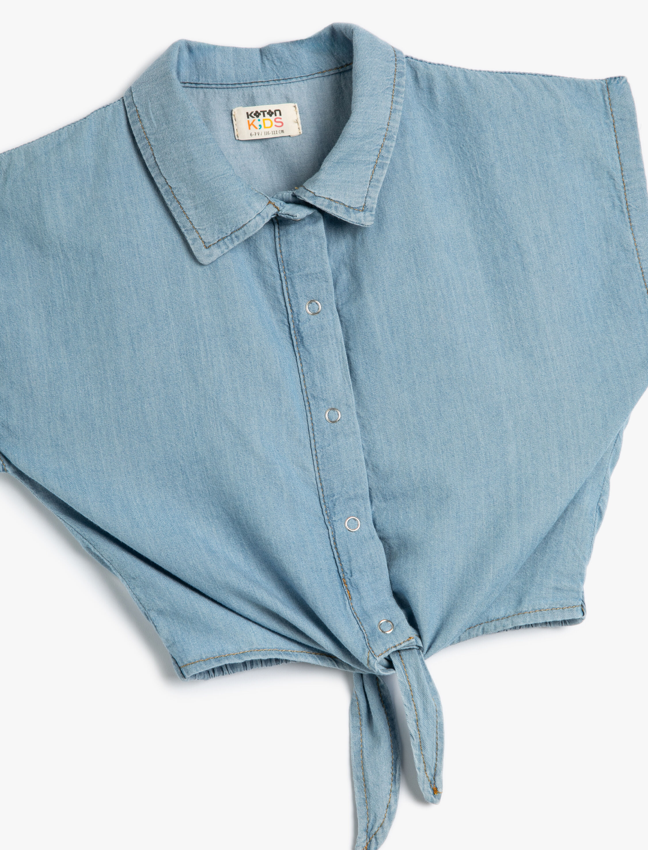  Kız Çocuk Crop Kot Gömlek Önden Bağlama Detaylı Kısa Pamuklu