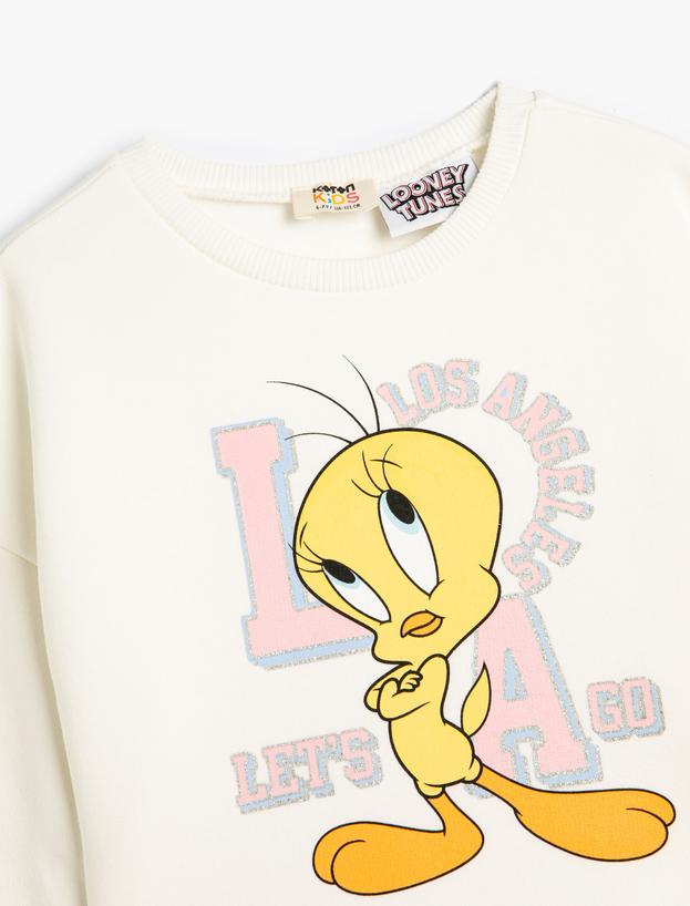 Crop Sweatshirt Tweety Baskılı Lisanslı Şardonlu Sim Baskı Detaylı_2