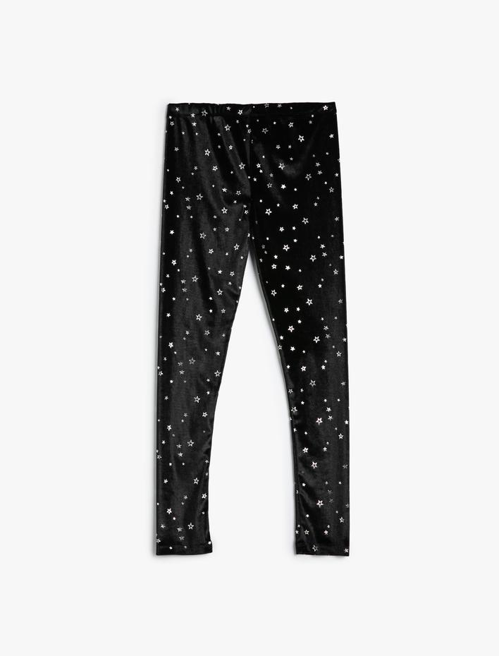 Kız Çocuk Tayt Beli Lastikli Parlak Yıldız Baskılı