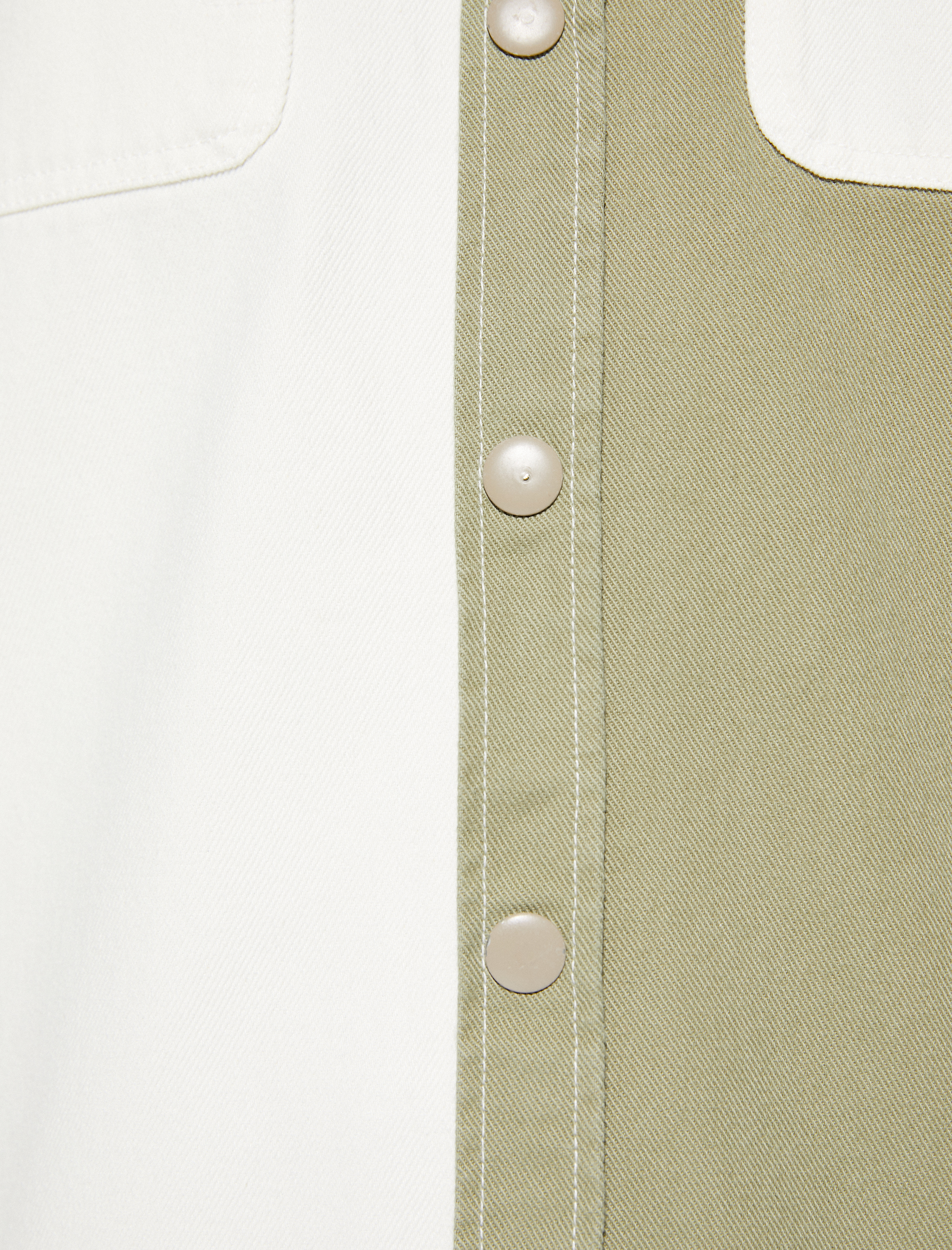   Kanvas Gömlek Klasik Yaka Cep Detaylı Renk Bloklu Çıtçıt Düğmeli