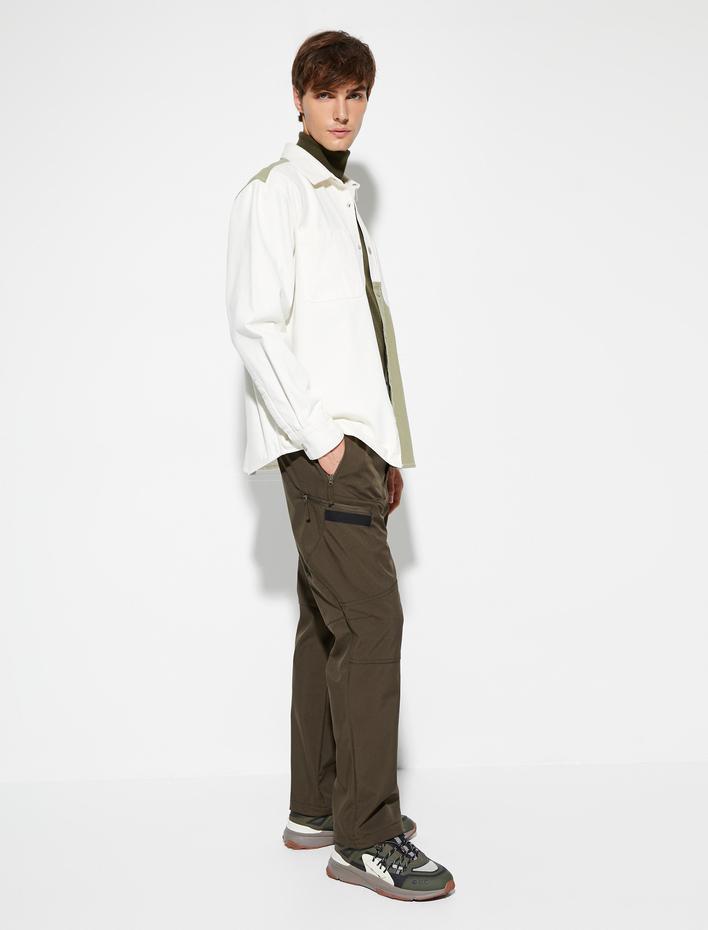  Kanvas Gömlek Klasik Yaka Cep Detaylı Renk Bloklu Çıtçıt Düğmeli