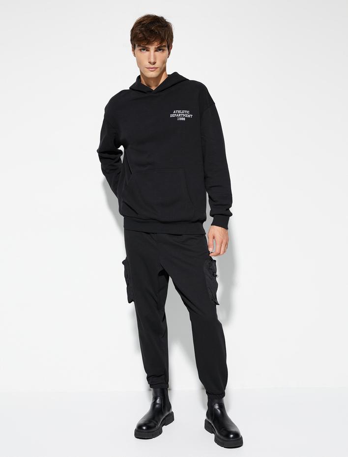  Kolej Sweatshirt Kapşonlu Baskılı Kanguru Cep Detaylı Şardonlu