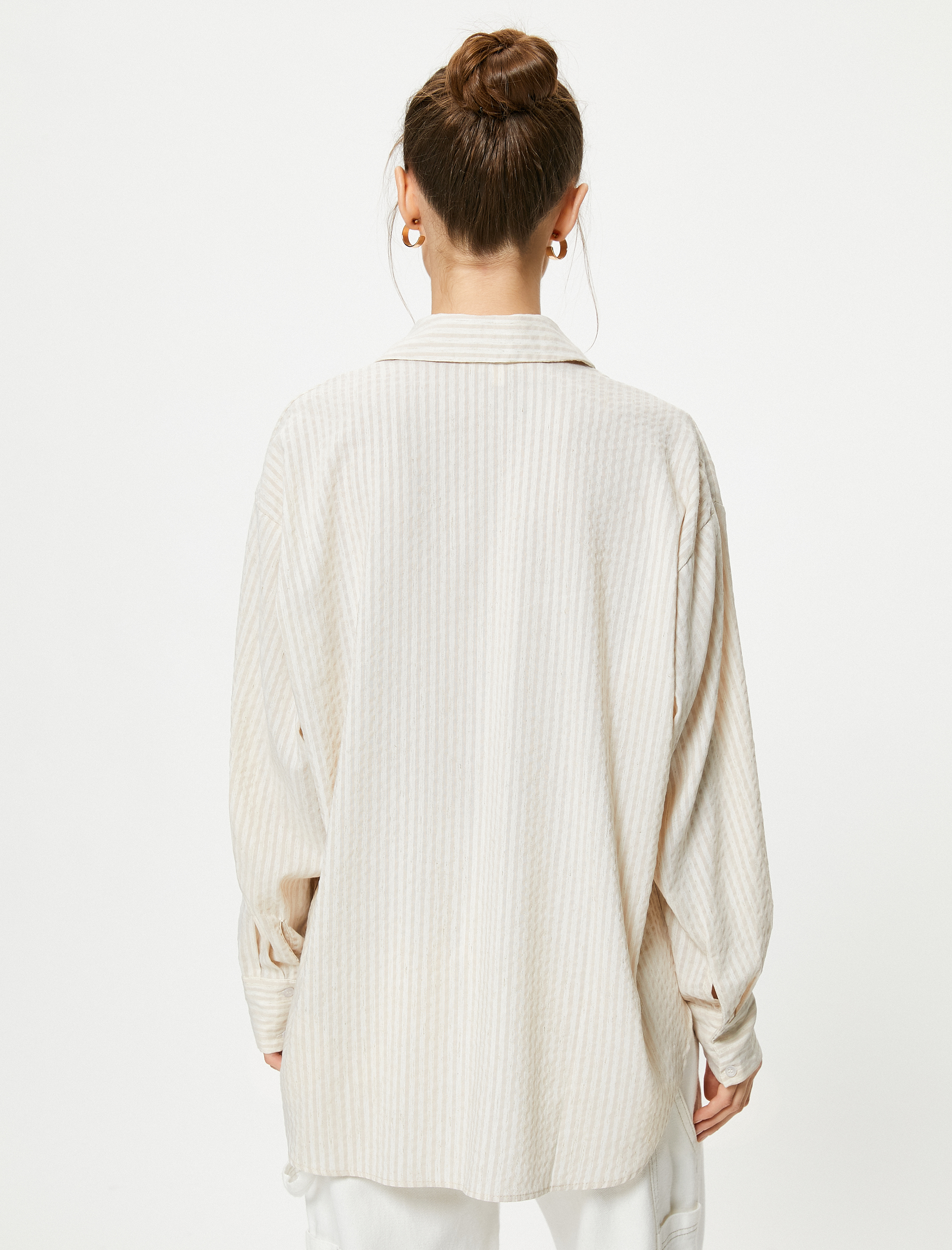   Balon Kollu Gömlek Düğmeli Dokulu Viskon Karışımlı