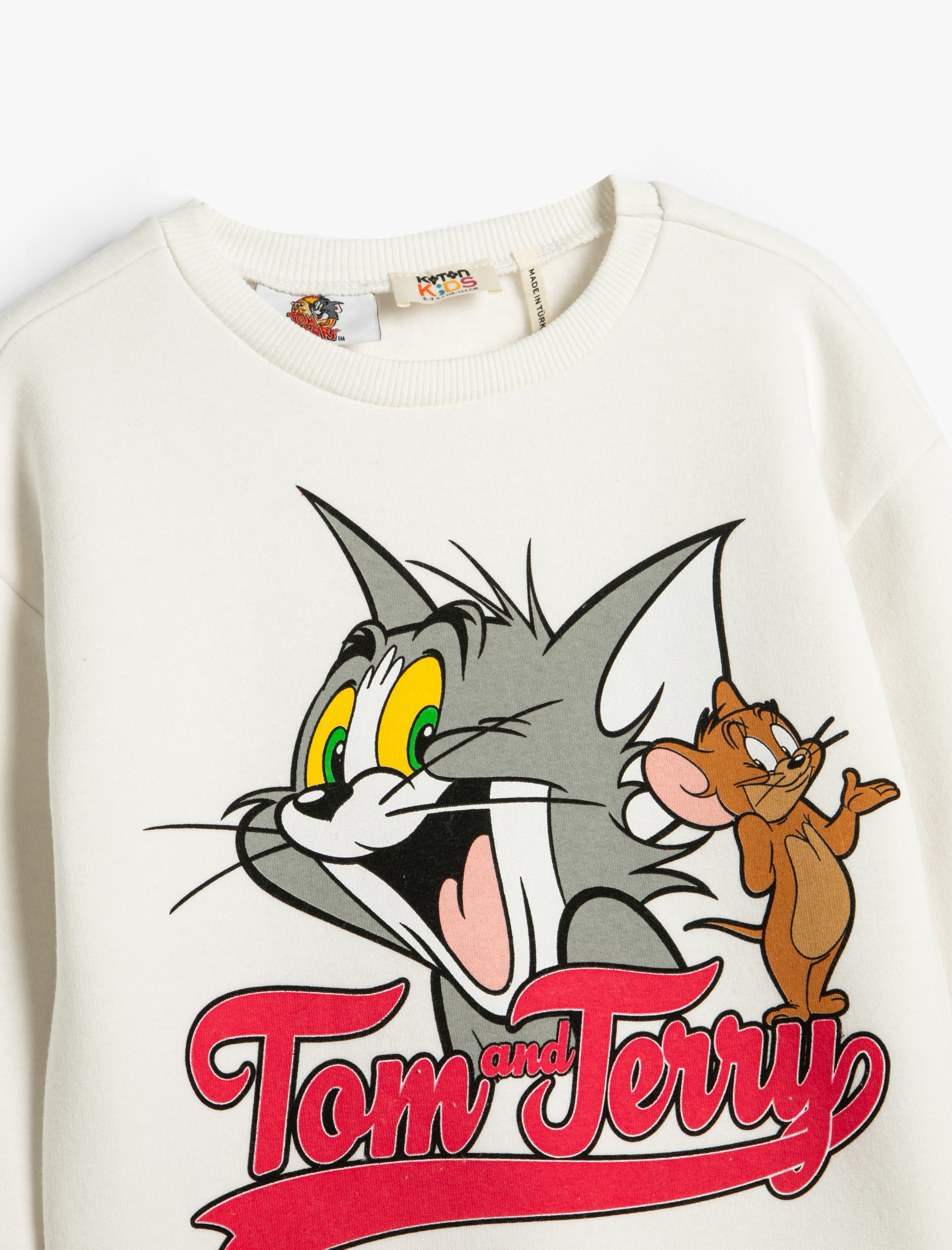  Kız Çocuk Tom ve Jerry Sweatshirt Lisanslı Şardonlu Uzun Kollu Bisiklet Yaka