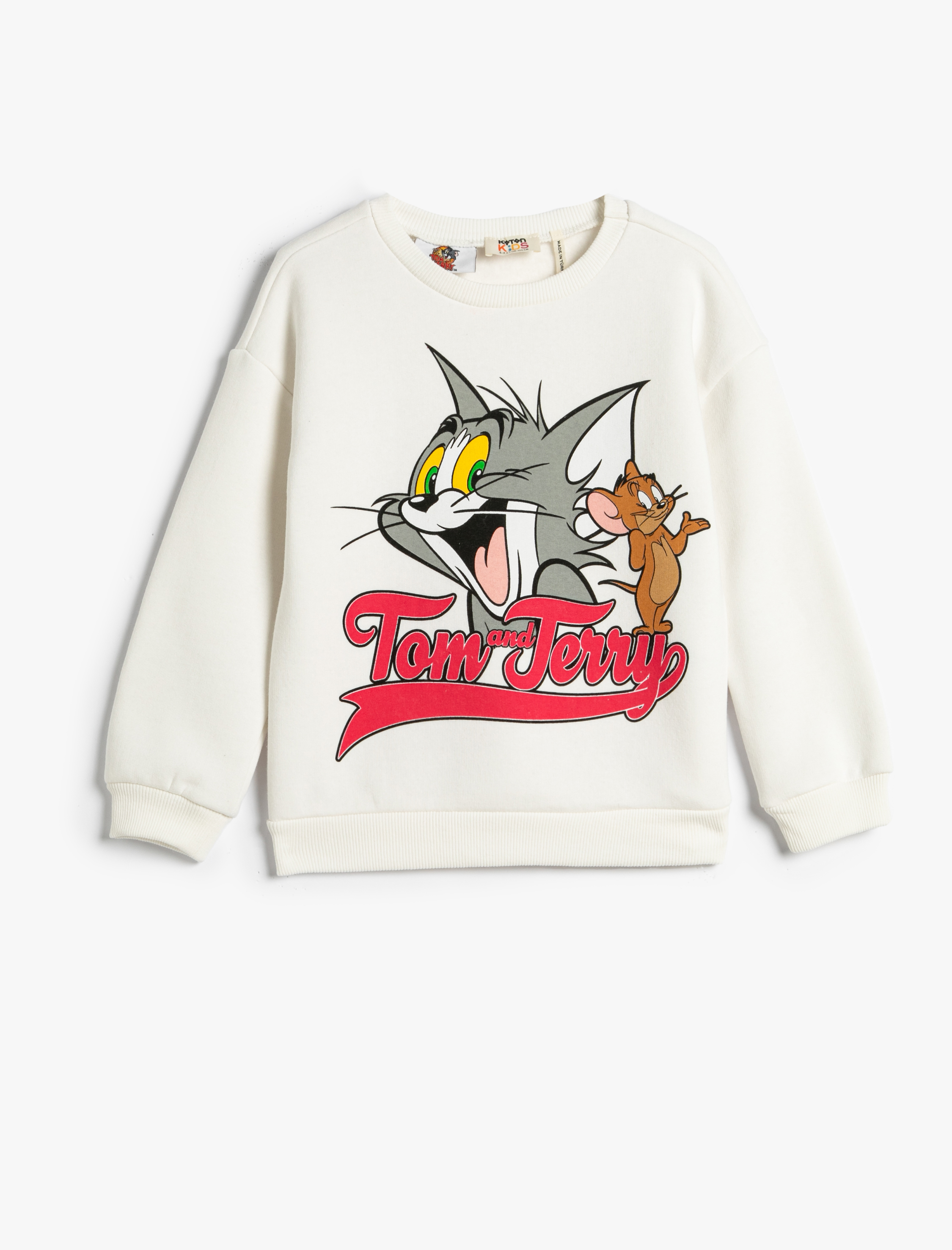 Kız Çocuk Tom ve Jerry Sweatshirt Lisanslı Şardonlu Uzun Kollu Bisiklet Yaka