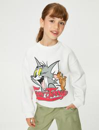 Tom ve Jerry Sweatshirt Lisanslı Şardonlu Uzun Kollu Bisiklet Yaka