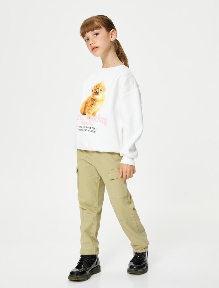 Kız Çocuk Kargo Pantolon Cep Detaylı Beli Ayarlanabilir Lastikli Pamuklu