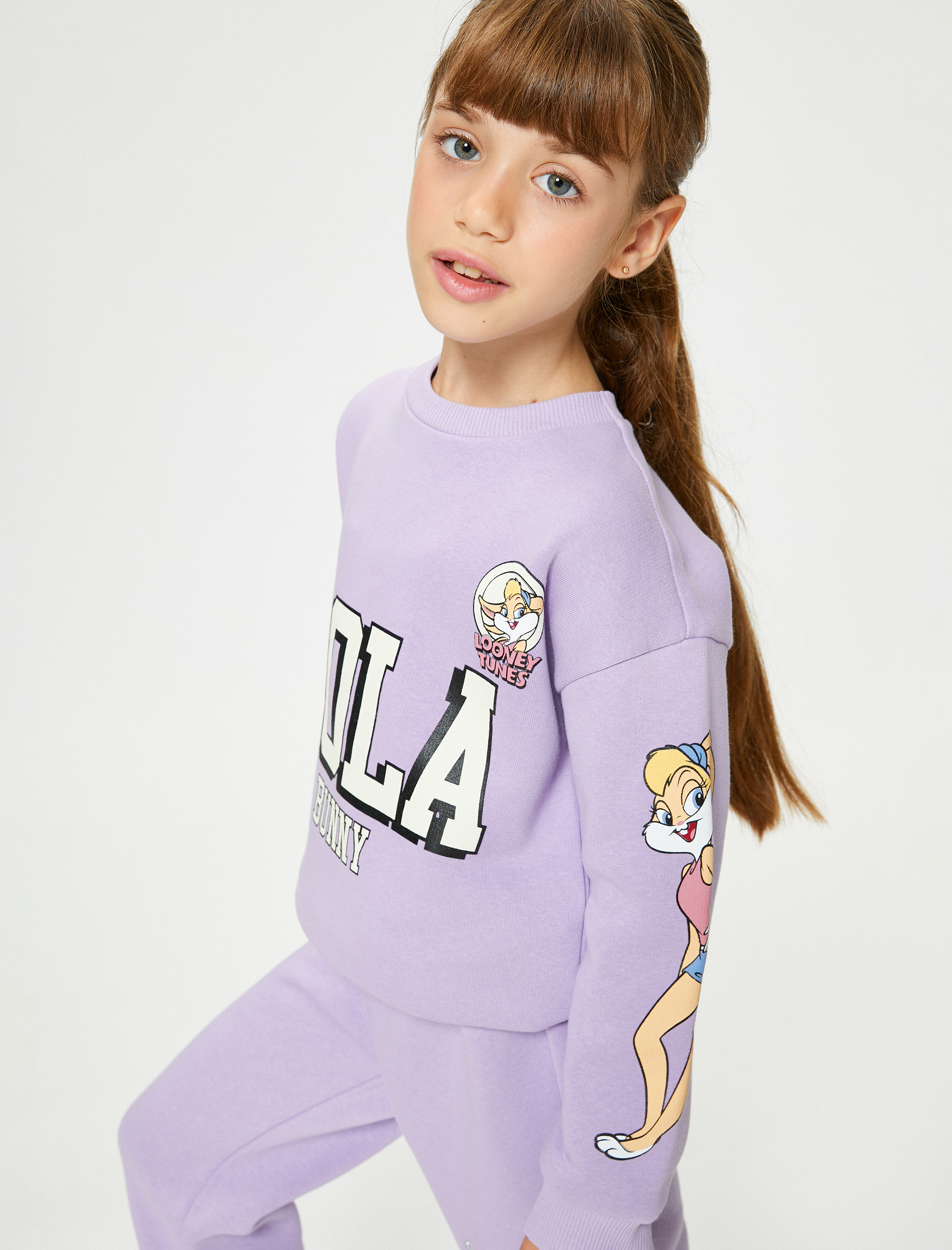  Kız Çocuk Lola Bunny Sweatshirt Lisanslı Uzun Kollu Bisiklet Yaka Şardonlu