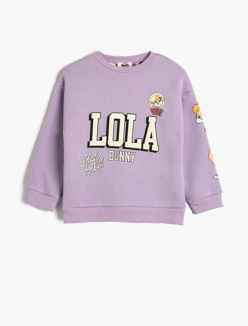  Kız Çocuk Lola Bunny Sweatshirt Lisanslı Uzun Kollu Bisiklet Yaka Şardonlu