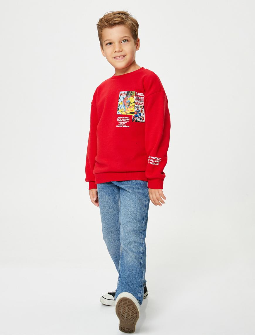  Erkek Çocuk Spiderman Sweatshirt Lisanslı Uzun Kollu Bisiklet Yaka Şardonlu