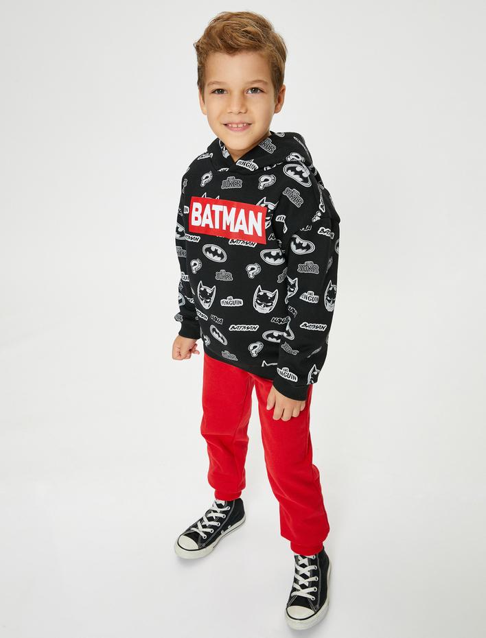 Erkek Çocuk Batman Kapşonlu Sweatshirt Lisanslı Uzun Kollu Şardonlu