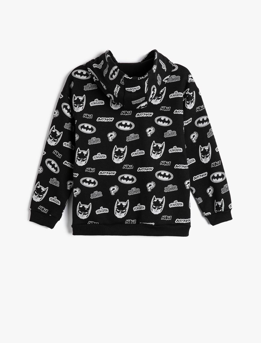  Erkek Çocuk Batman Kapşonlu Sweatshirt Lisanslı Uzun Kollu Şardonlu