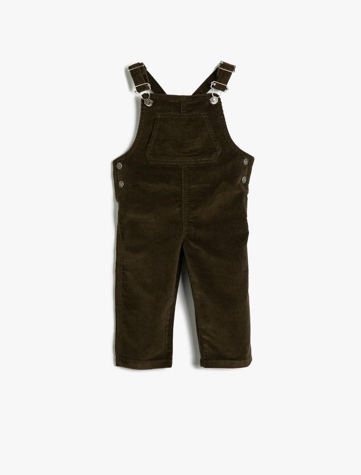 Erkek Bebek Kadife Tulum Fitilli Cep ve Düğme Detaylı Pamuklu