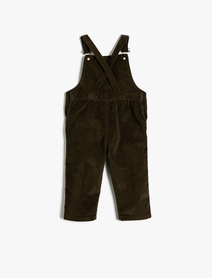 Erkek Bebek Kadife Tulum Fitilli Cep ve Düğme Detaylı Pamuklu