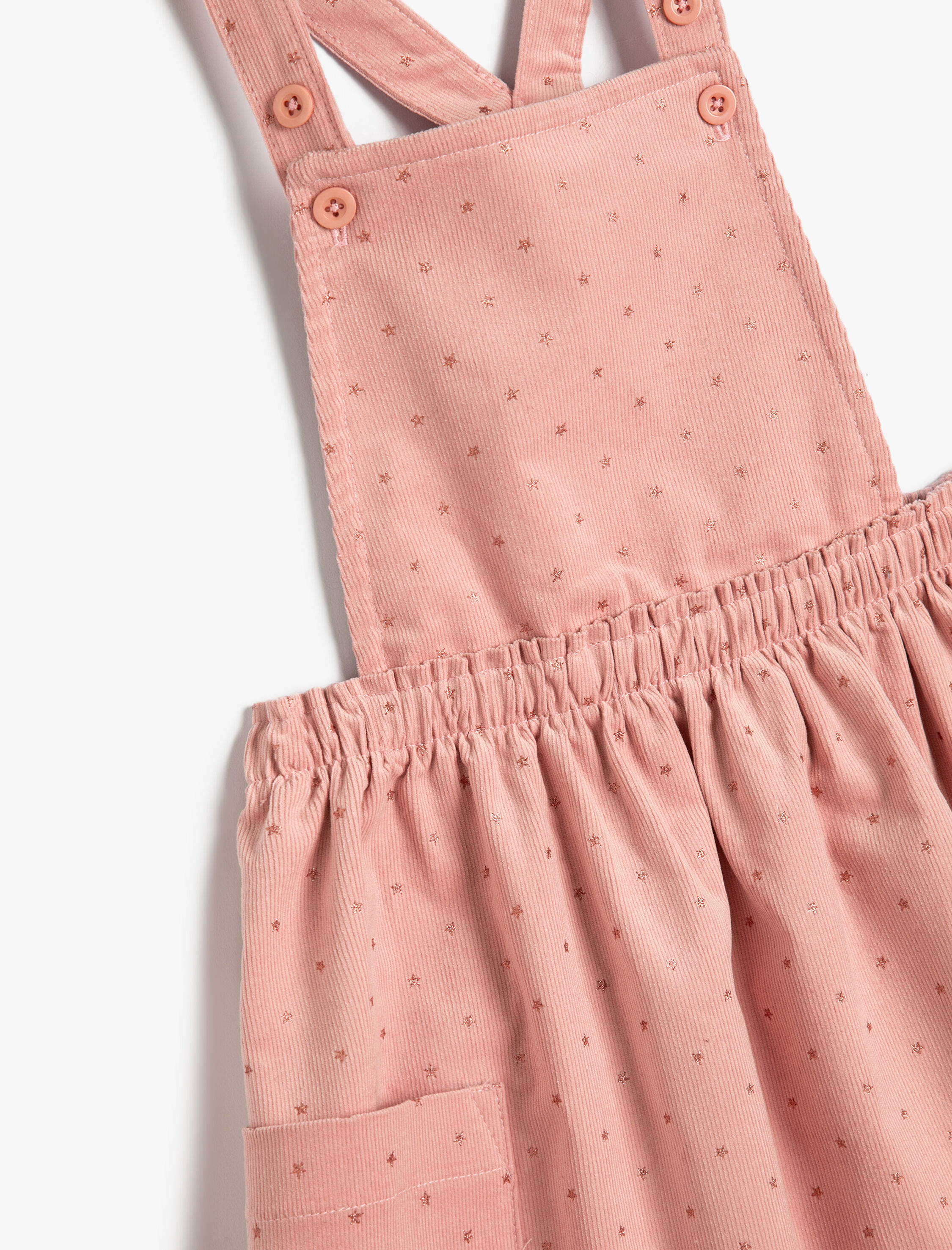  Kız Bebek Salopet Elbise Fitilli Düğme ve Cep Detaylı Pamuklu