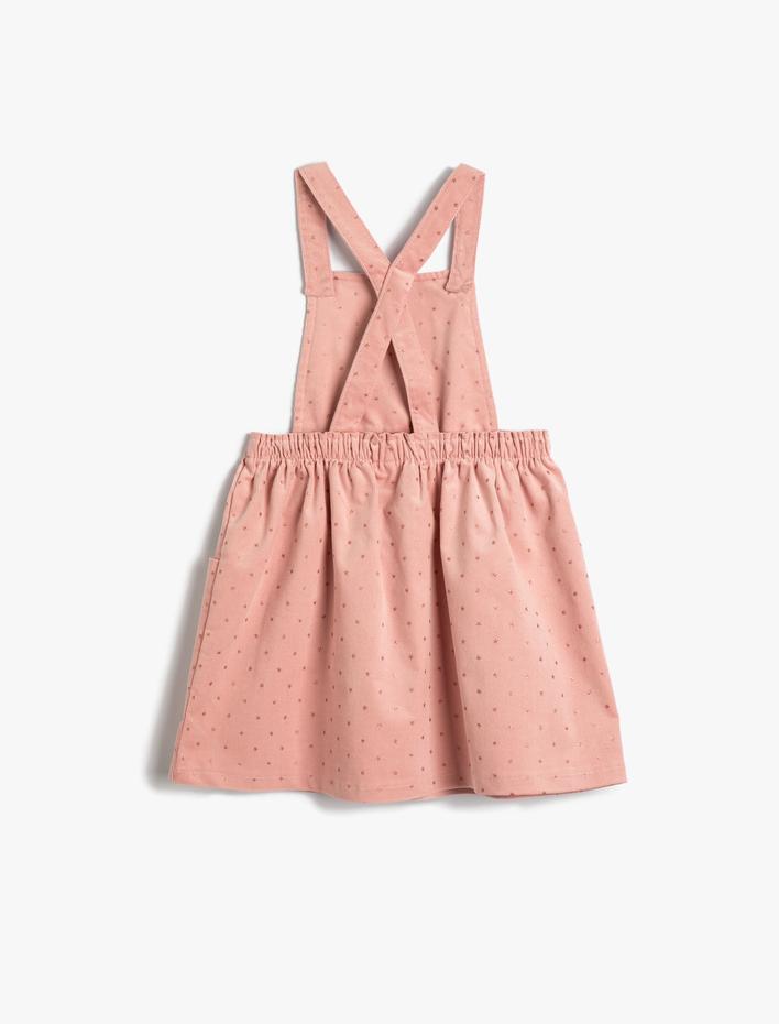 Kız Bebek Salopet Elbise Fitilli Düğme ve Cep Detaylı Pamuklu