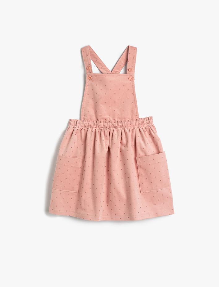 Kız Bebek Salopet Elbise Fitilli Düğme ve Cep Detaylı Pamuklu