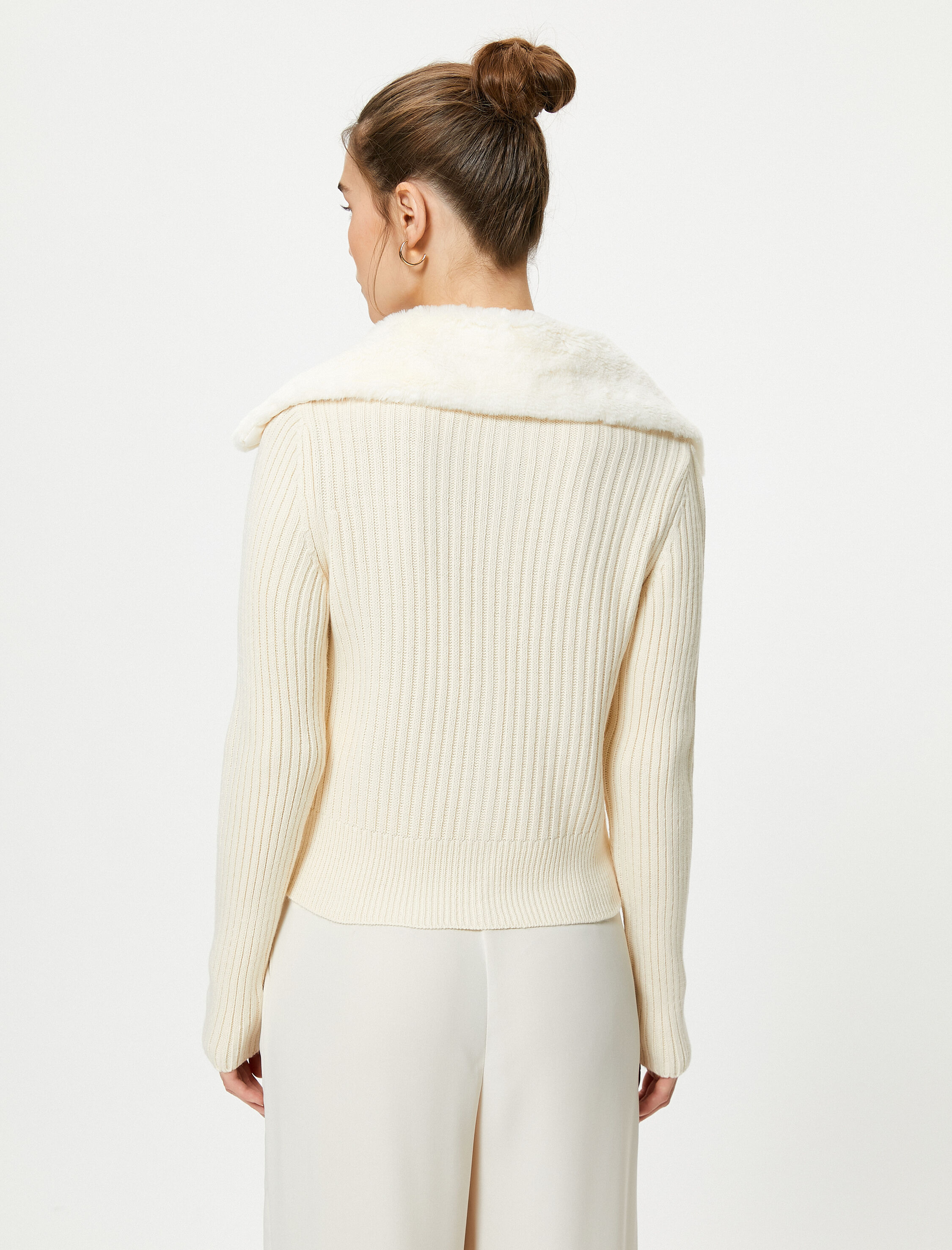   Suni Kürk Yaka Hırka Düğmeli Fitilli