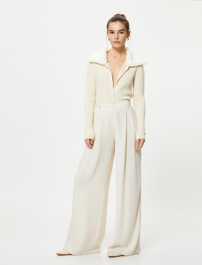  Suni Kürk Yaka Hırka Düğmeli Fitilli