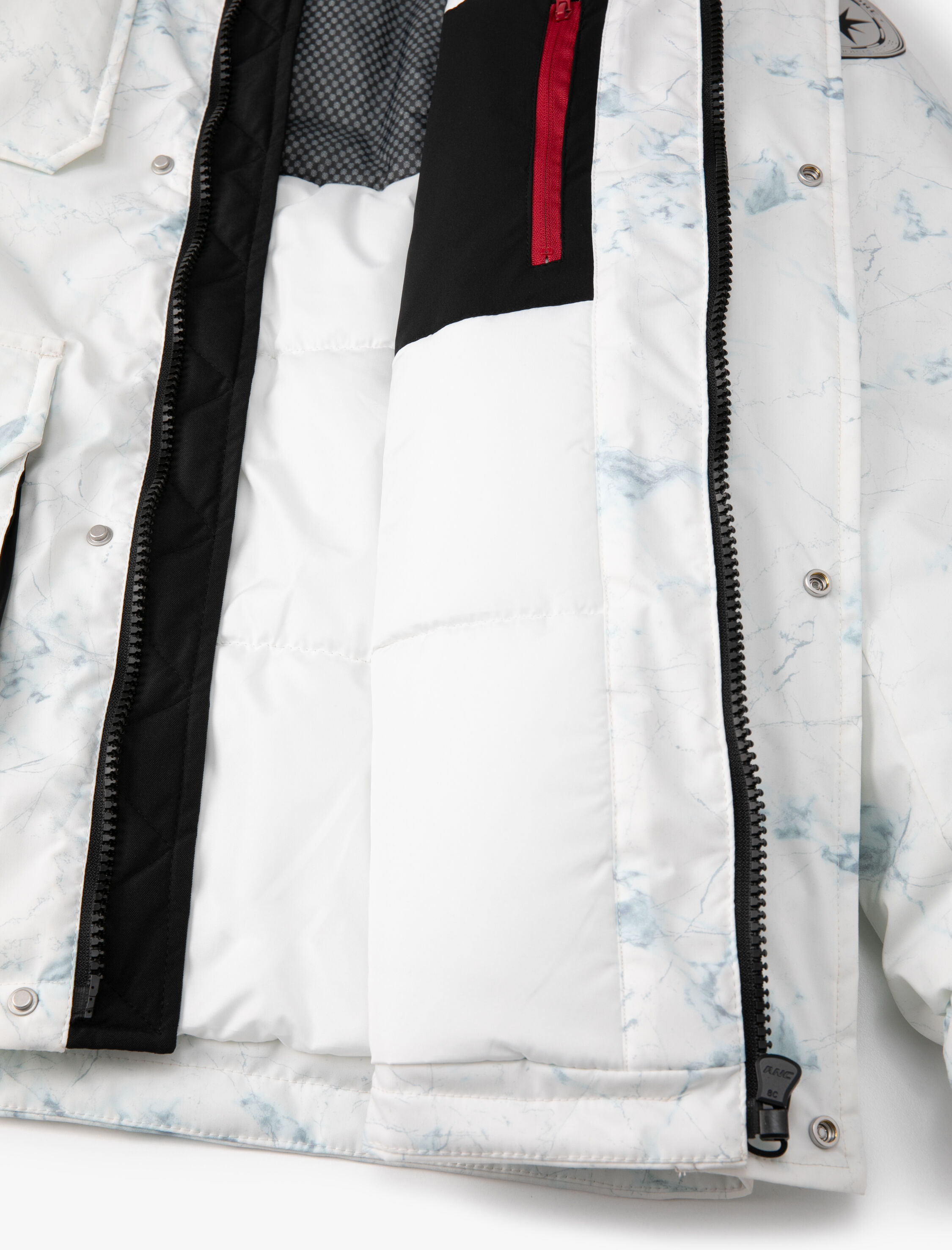   Kar Montu Kapşonlu Soyut Baskılı Etiket Detaylı Fermuarlı Cepli