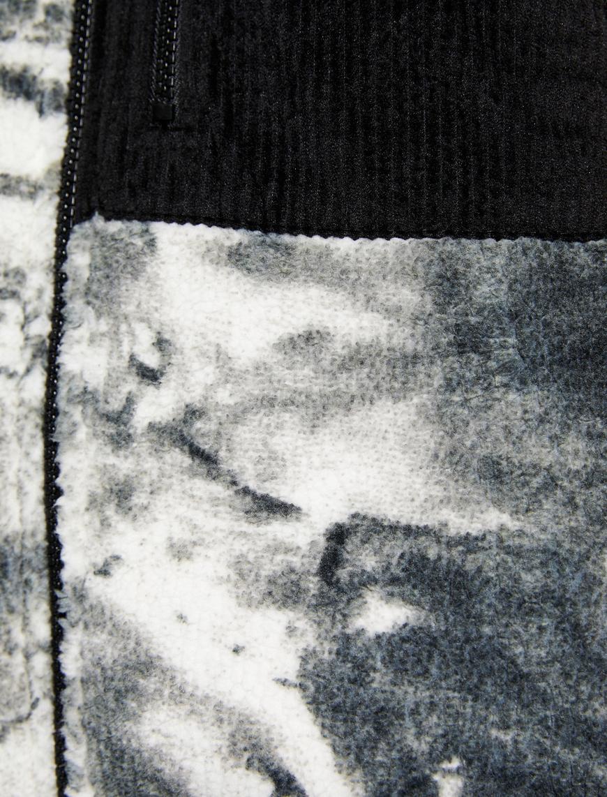   Peluş Ceket Batik Görünümlü Fermuarlı Cep Detaylı Yumuşak Dokulu