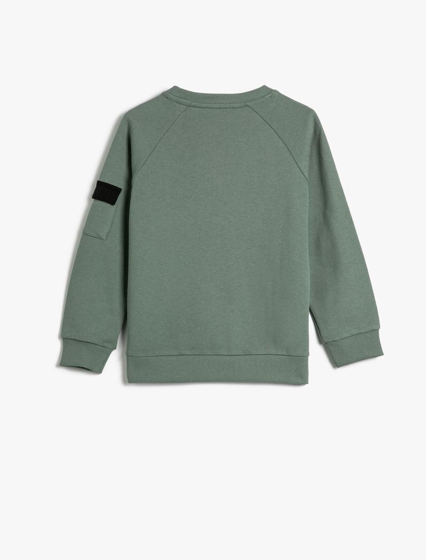  Erkek Çocuk Sweatshirt Cep ve Aplike Detaylı Bisiklet Yaka Uzun Kollu Pamuklu