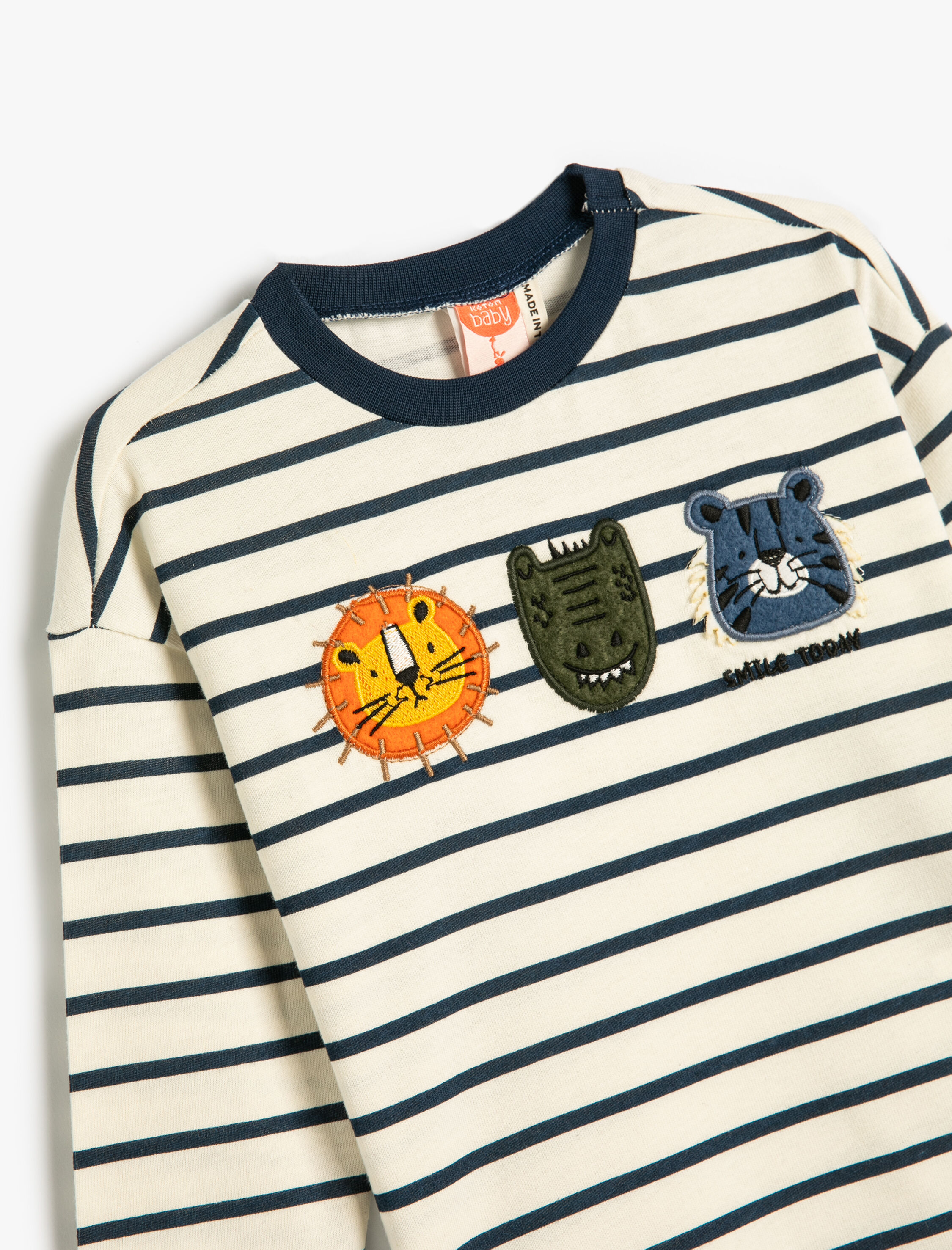  Erkek Bebek Tişört Uzun Kollu Bisiklet Yaka Hayvanlar Baskılı Pamuklu