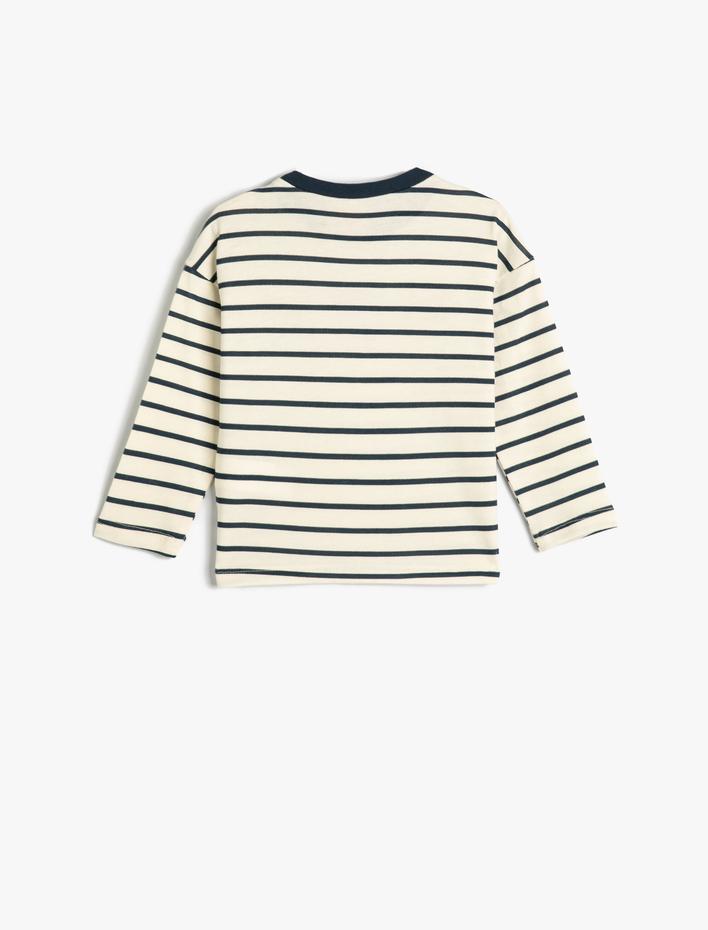 Erkek Bebek Tişört Uzun Kollu Bisiklet Yaka Hayvanlar Baskılı Pamuklu