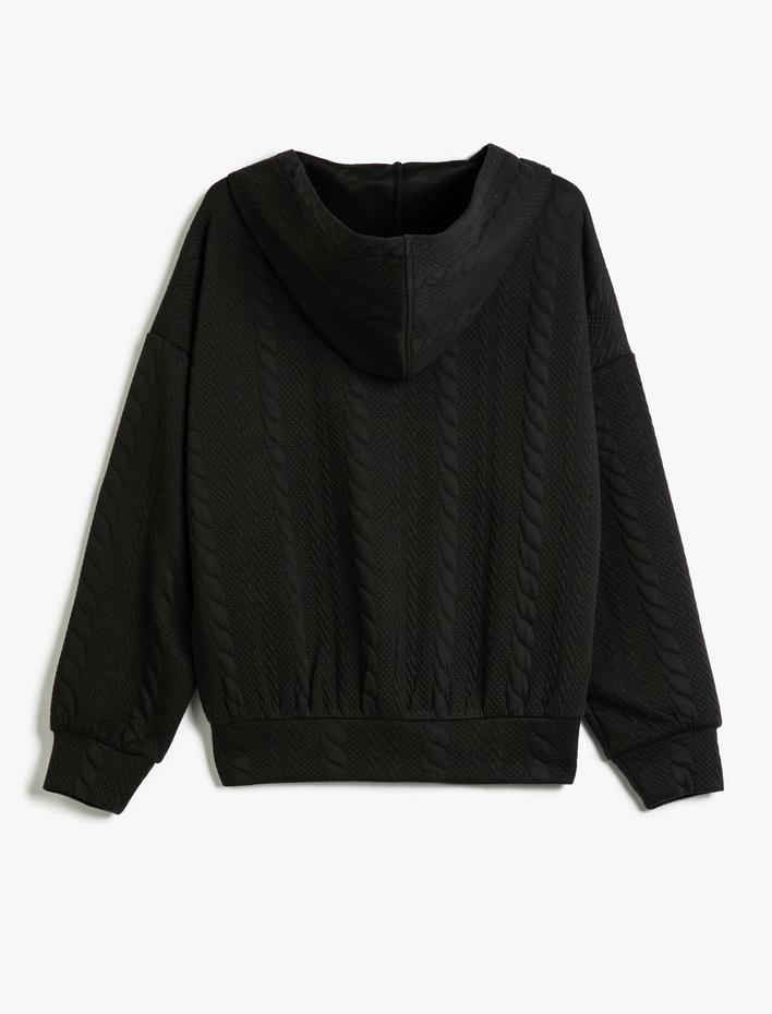  Kapüşonlu Sweatshirt Hırka Dokulu Cep Detaylı