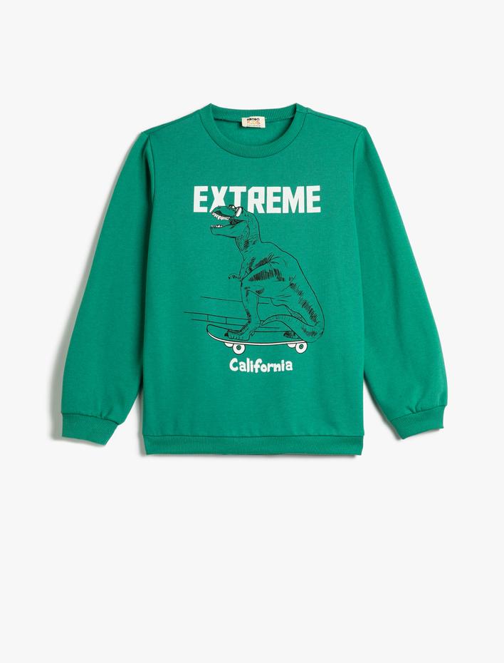 Erkek Çocuk Dinozorlu Sweatshirt Bisiklet Yaka Uzun Kollu Şardonlu