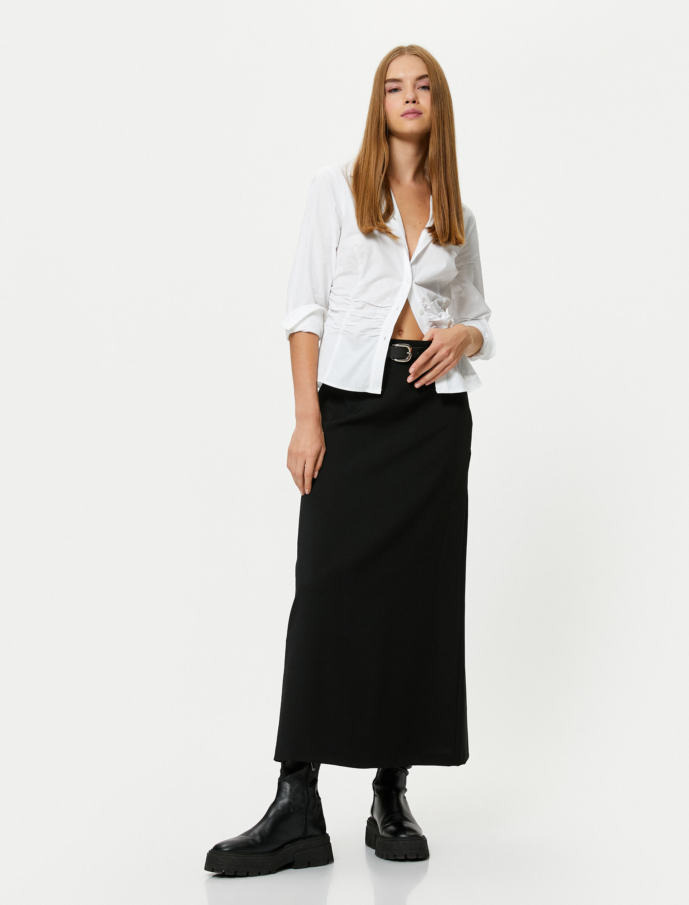   Drape Detaylı Gömlek Uzun Kollu Pamuklu Dar Kalıp