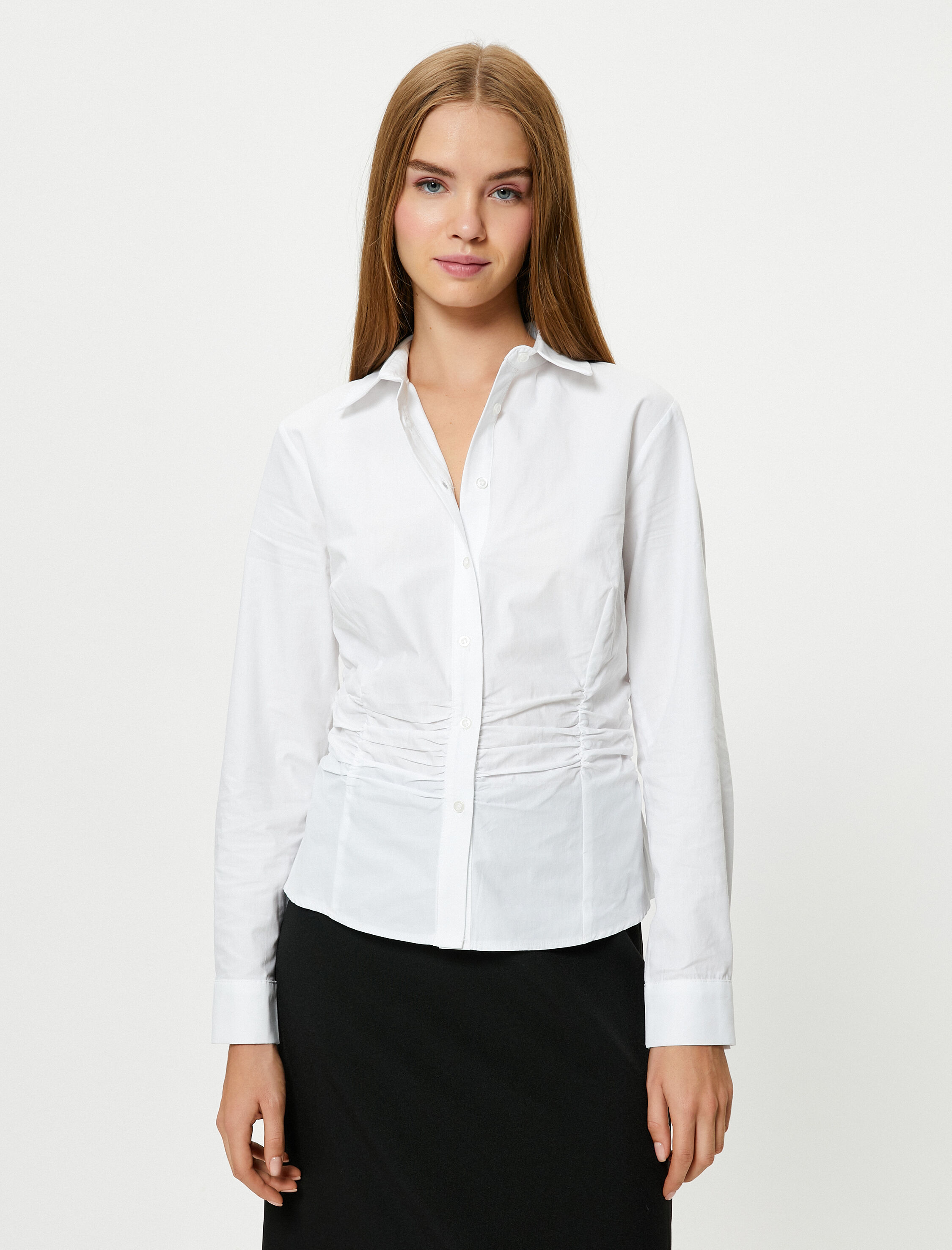   Drape Detaylı Gömlek Uzun Kollu Pamuklu Dar Kalıp