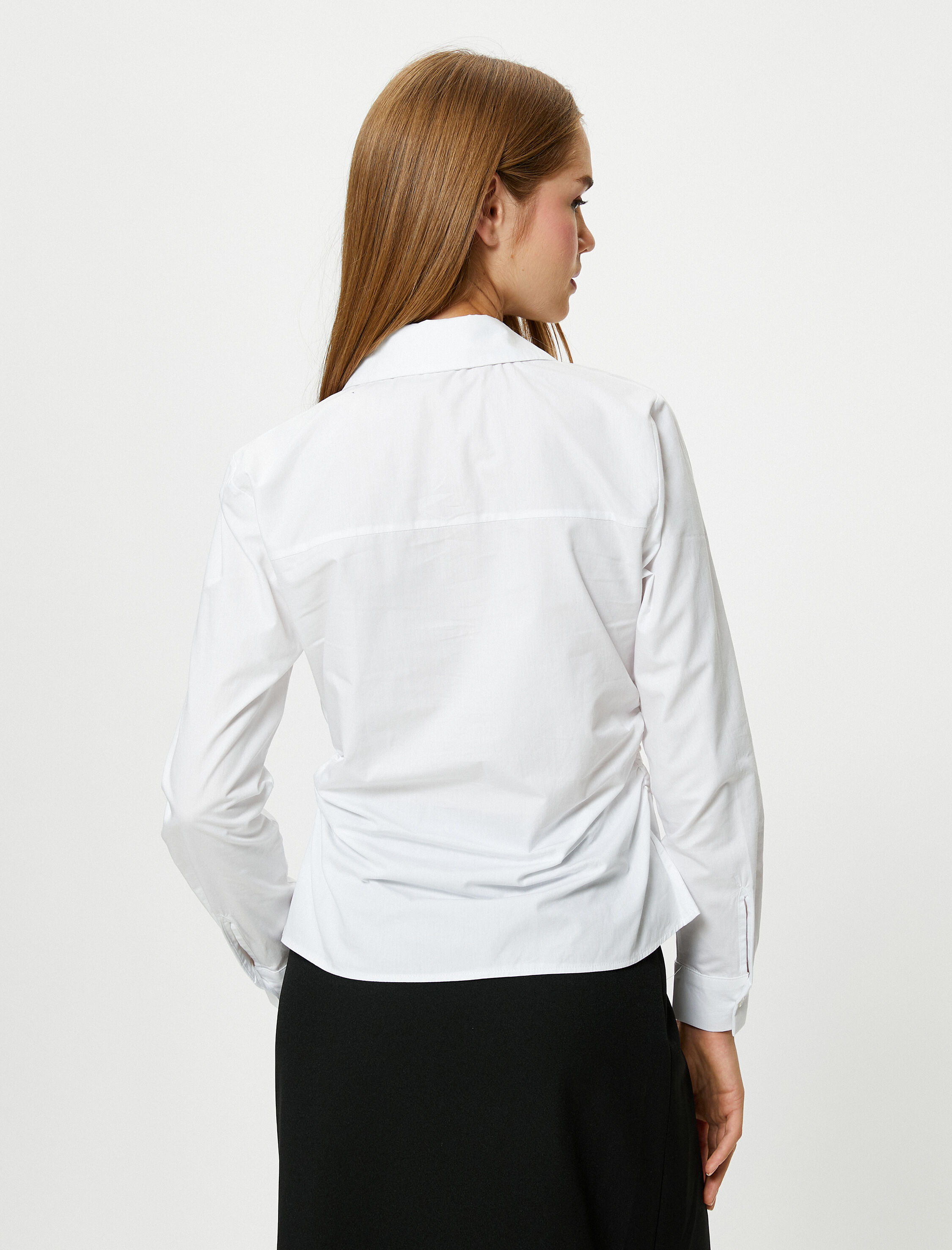   Drape Detaylı Gömlek Uzun Kollu Pamuklu Dar Kalıp