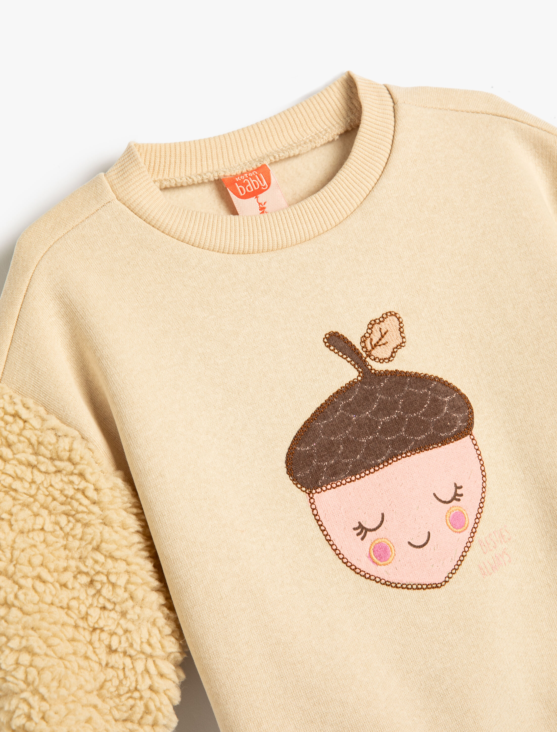  Kız Bebek Sweatshirt Peluş ve Aplike Detaylı Uzun Kollu Bisiklet Yaka Şardonlu