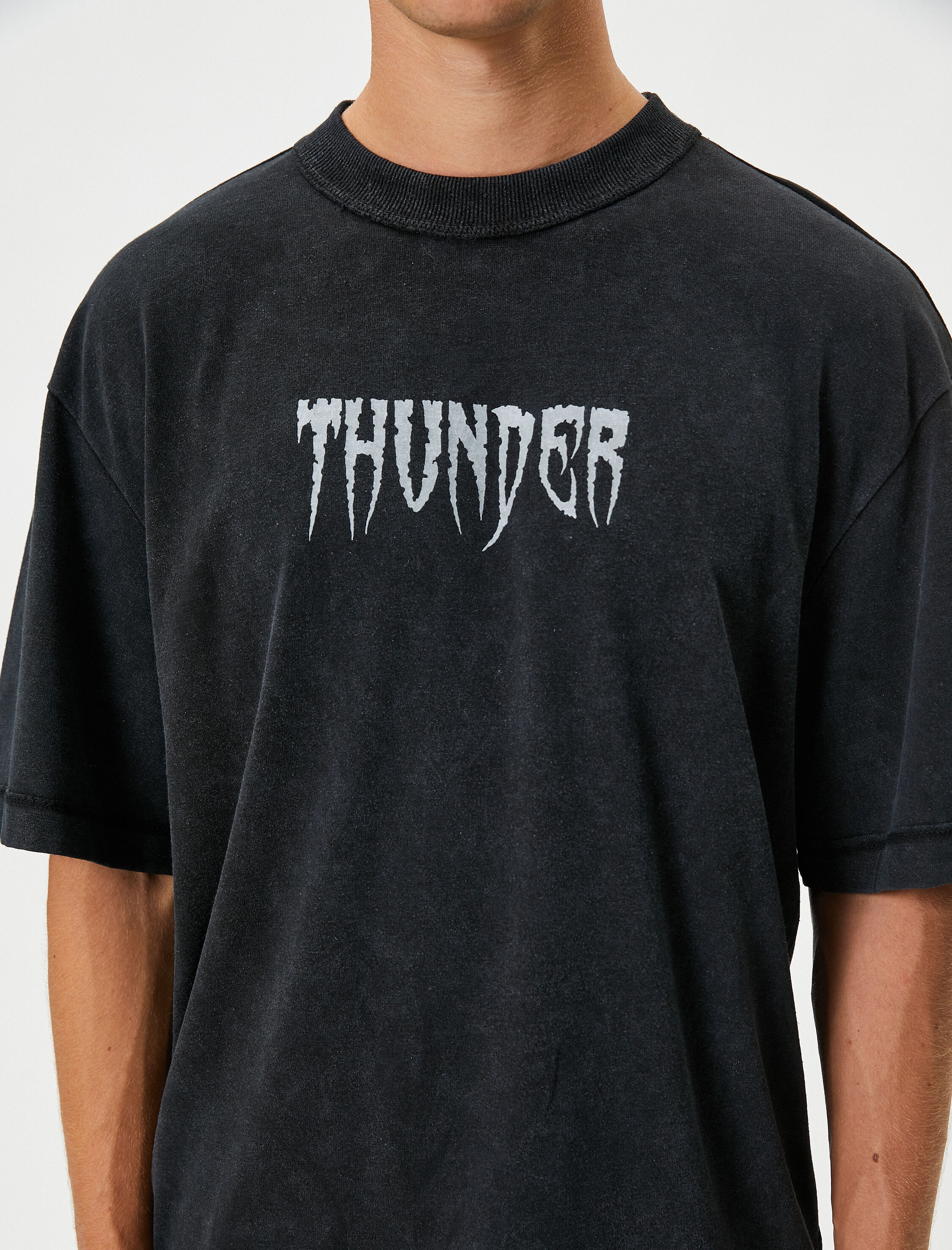   Yıkamalı Tişört Rahat Kesim Slogan Baskılı Bisiklet Yaka Kısa Kollu