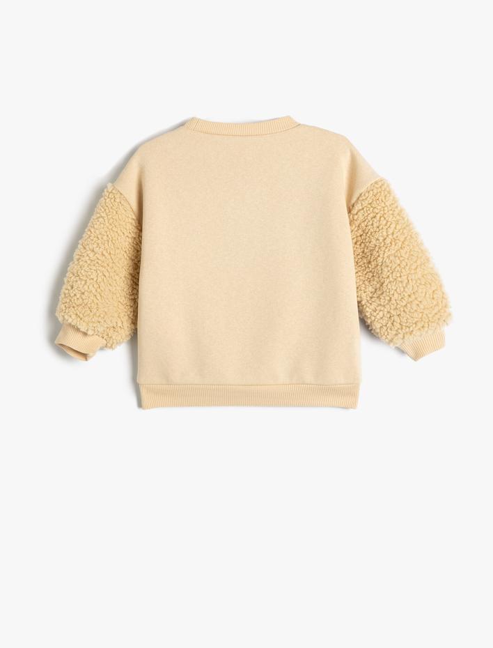 Kız Bebek Sweatshirt Peluş ve Aplike Detaylı Uzun Kollu Bisiklet Yaka Şardonlu