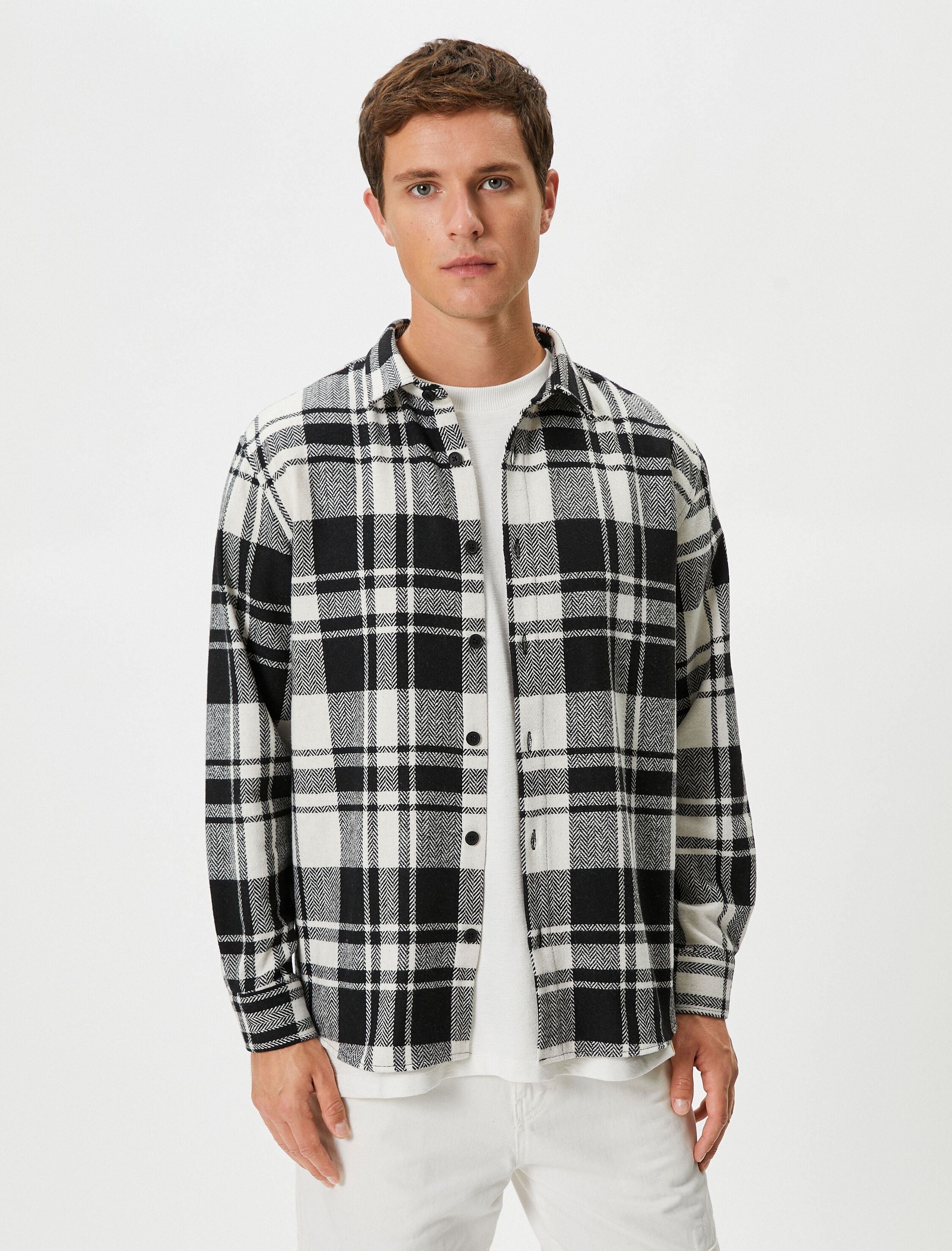   Oduncu Gömleği Klasik Yaka Düğmeli Uzun Kollu