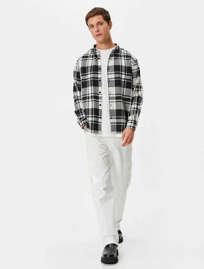  Oduncu Gömleği Klasik Yaka Düğmeli Uzun Kollu