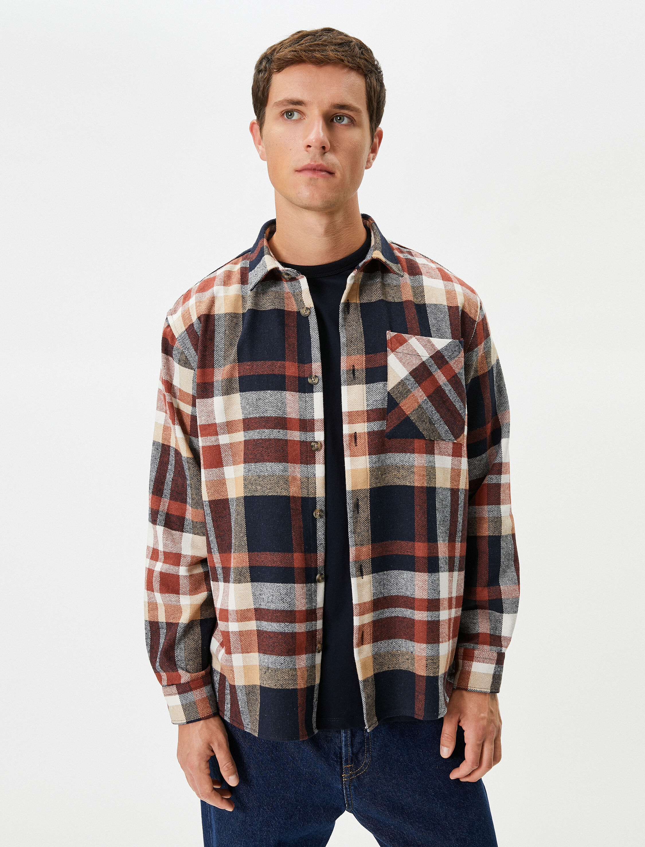   Oduncu Gömleği Cep Detaylı Klasik Yaka Düğmeli Uzun Kollu