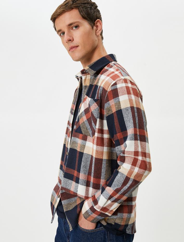  Oduncu Gömleği Cep Detaylı Klasik Yaka Düğmeli Uzun Kollu