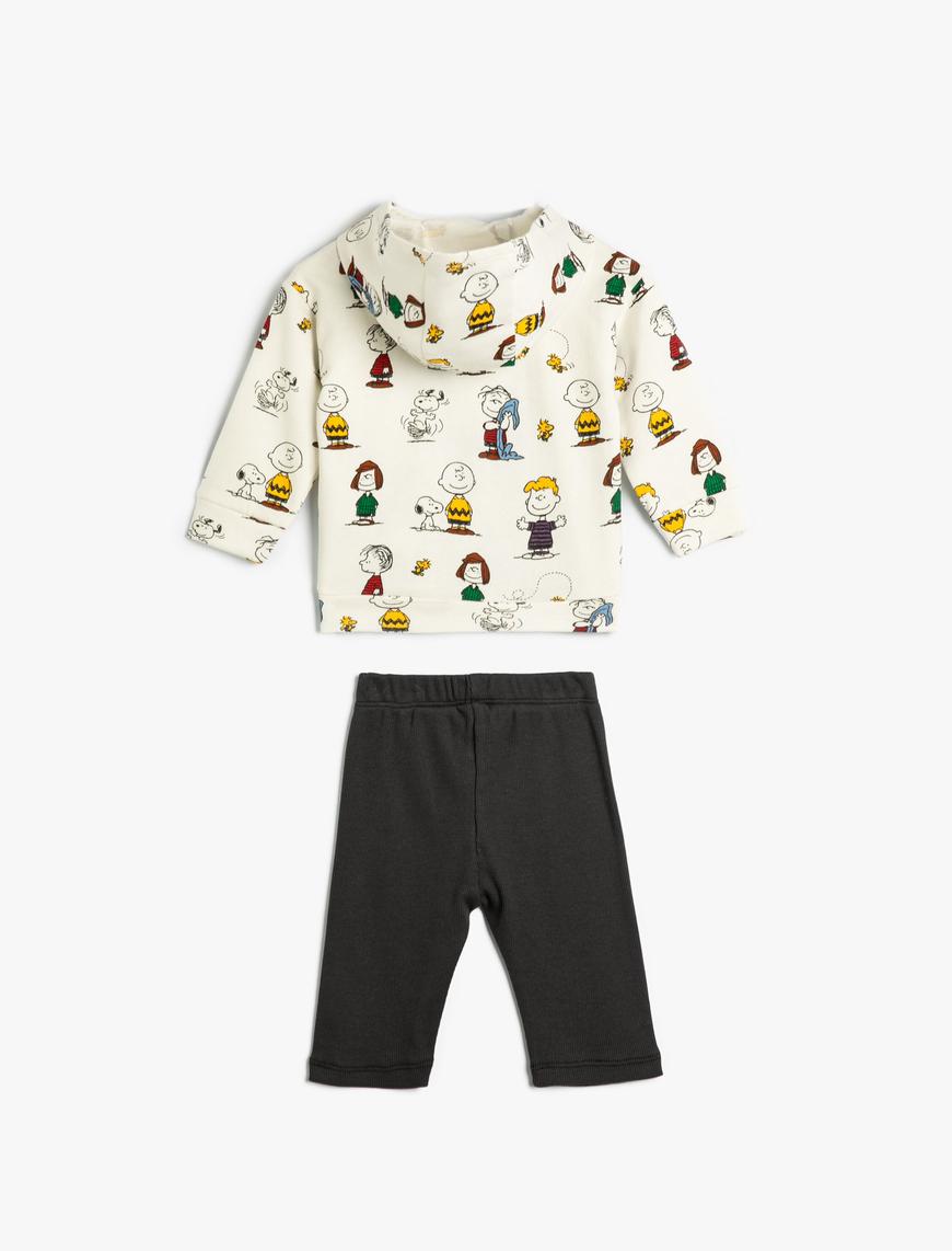  Erkek Bebek Snoopy Eşofman Takımı Pamuklu 2'li Set Kapşonlu Sweatshirt ve Eşofman Altı