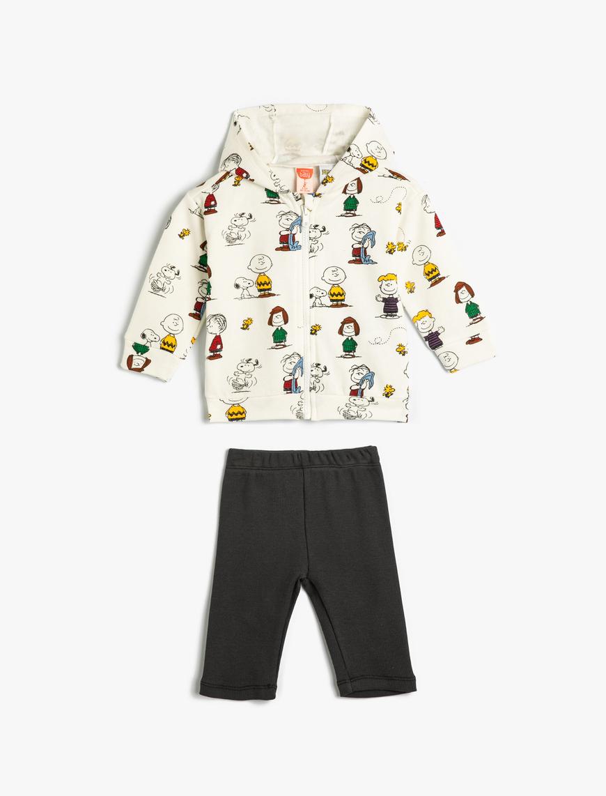 Erkek Bebek Snoopy Eşofman Takımı Pamuklu 2'li Set Kapşonlu Sweatshirt ve Eşofman Altı