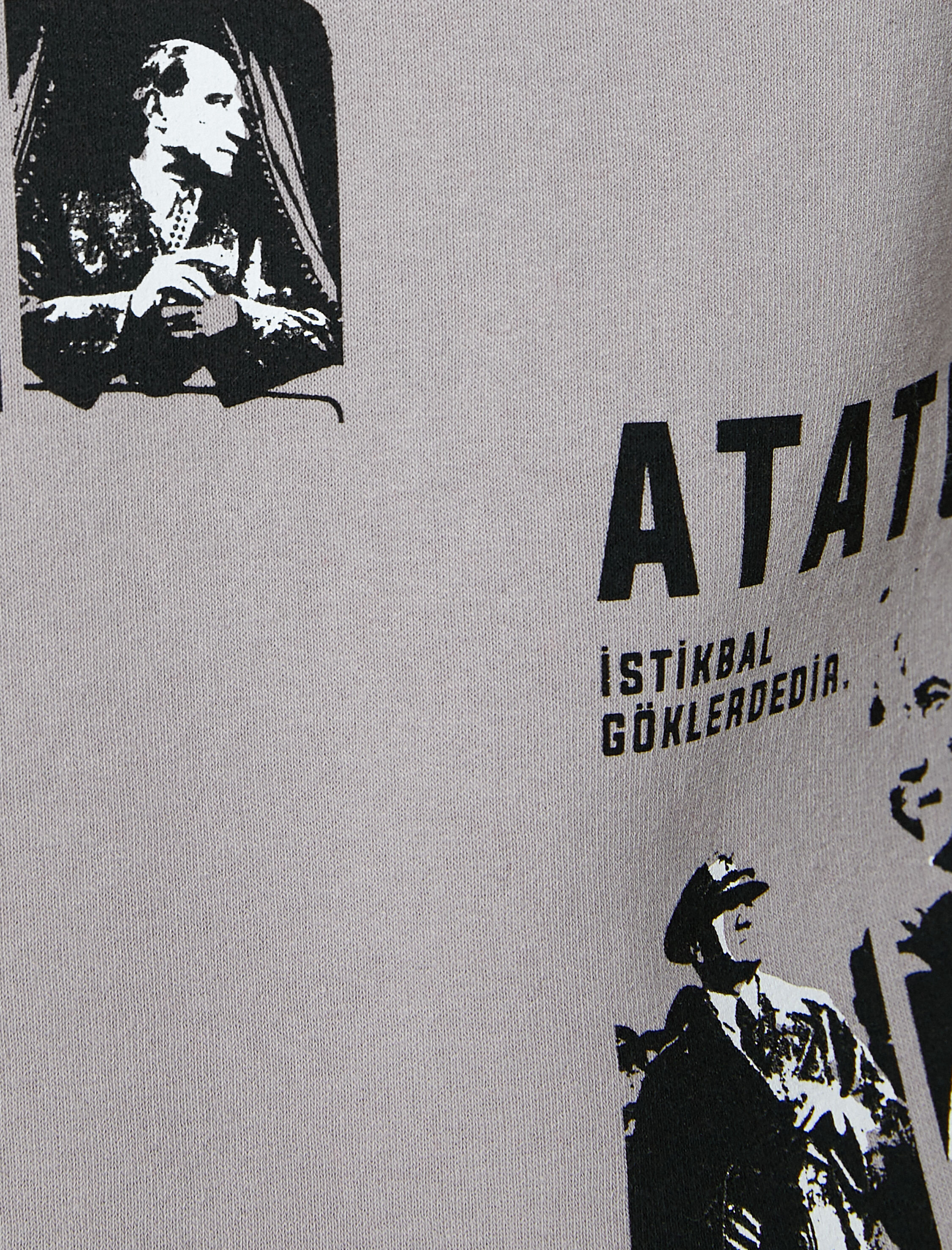   Şardonlu Atatürk Baskılı Sweatshirt Kapşonlu Uzun Kollu 100. Yıl Özel