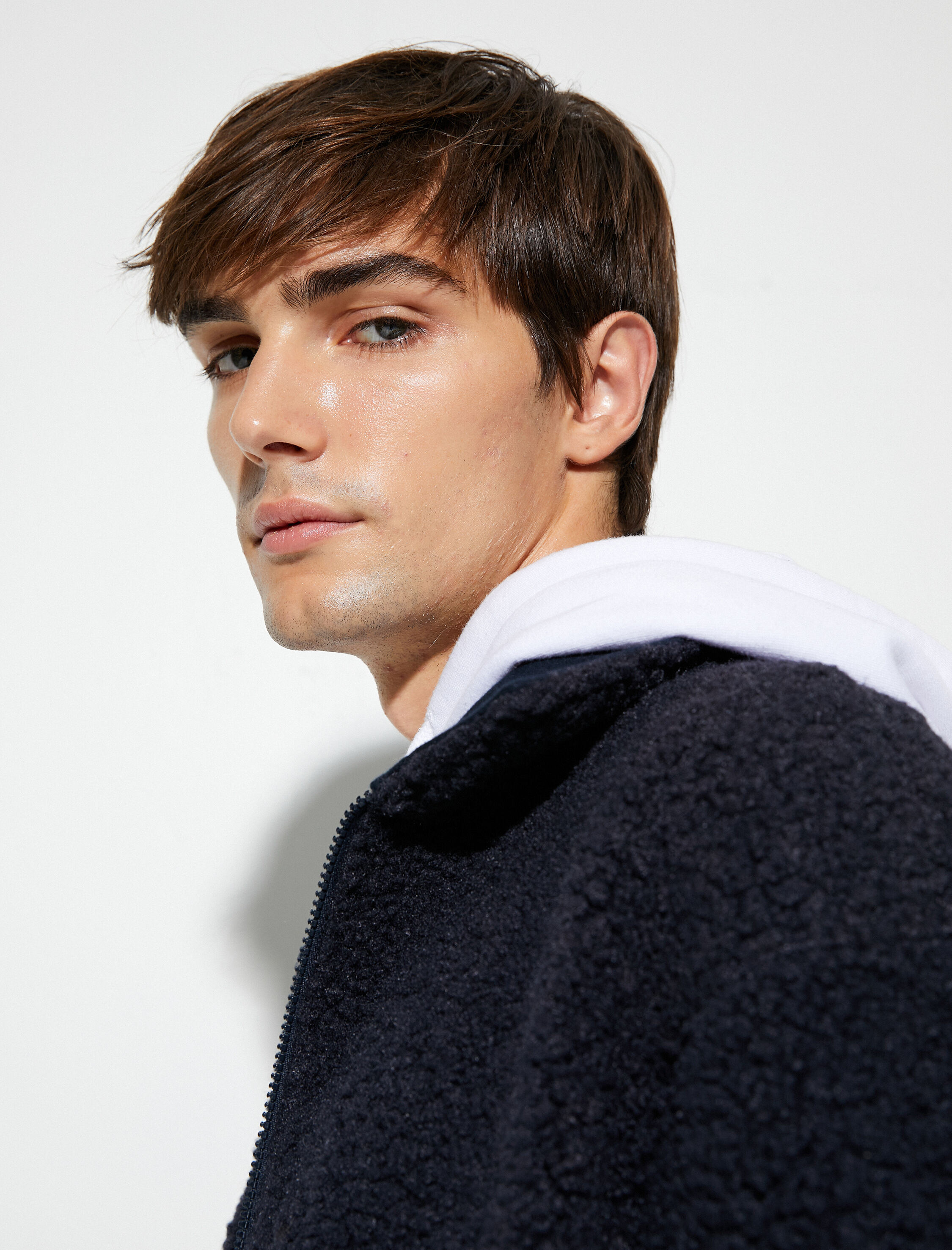   Peluş Ceket Fermuarlı Çift Cepli Klasik Yaka Uzun Kollu