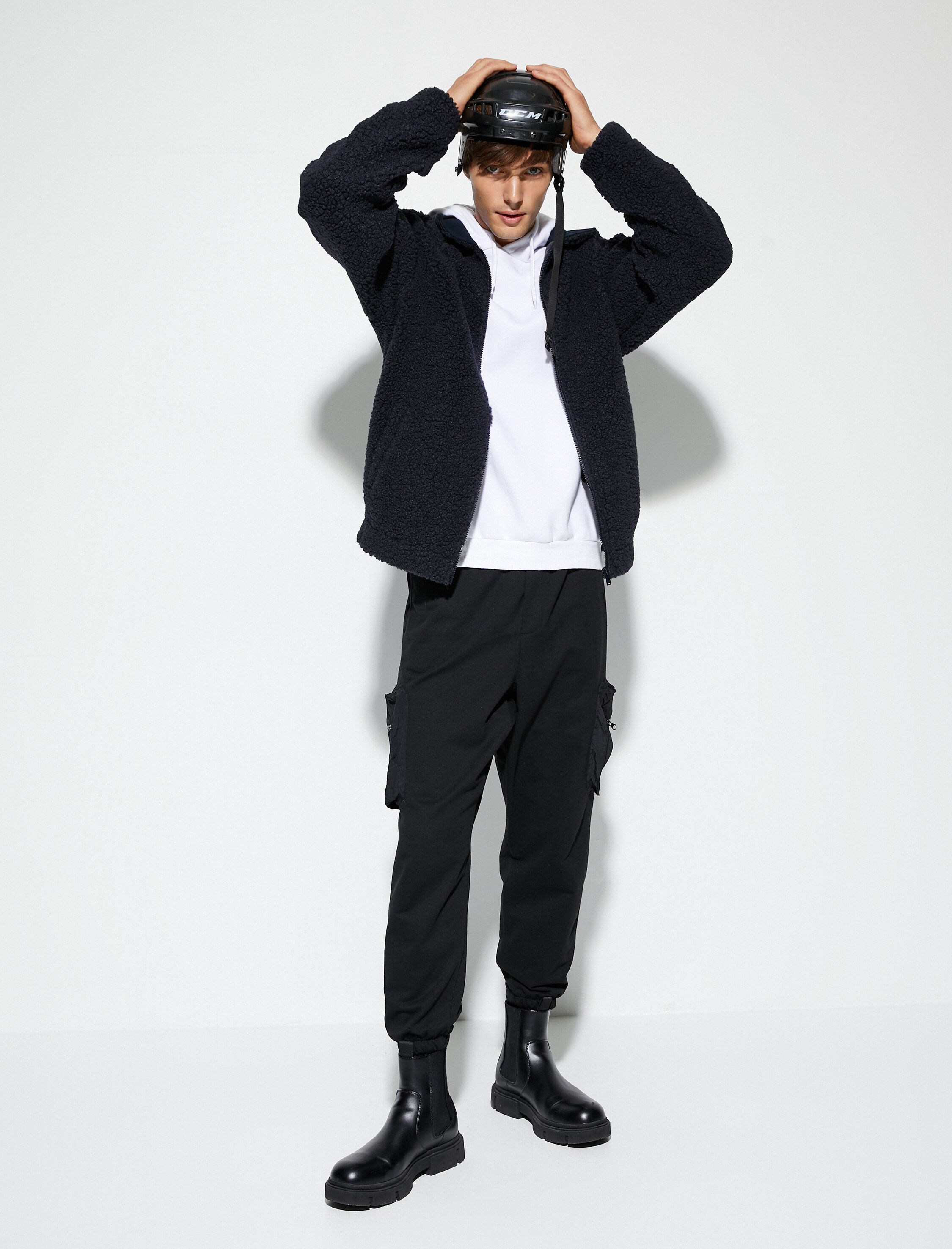   Peluş Ceket Fermuarlı Çift Cepli Klasik Yaka Uzun Kollu